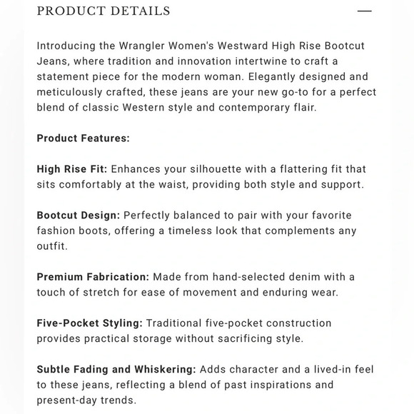 Wrangler Women’s Westward 626 High Rise Cotton Boot Cut Jeans Size 33 - Picture 11 of 16